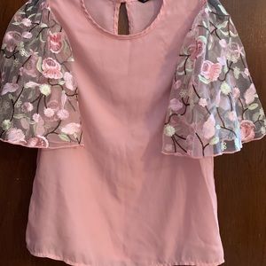 SHEIN pink blouse with floral sleeves